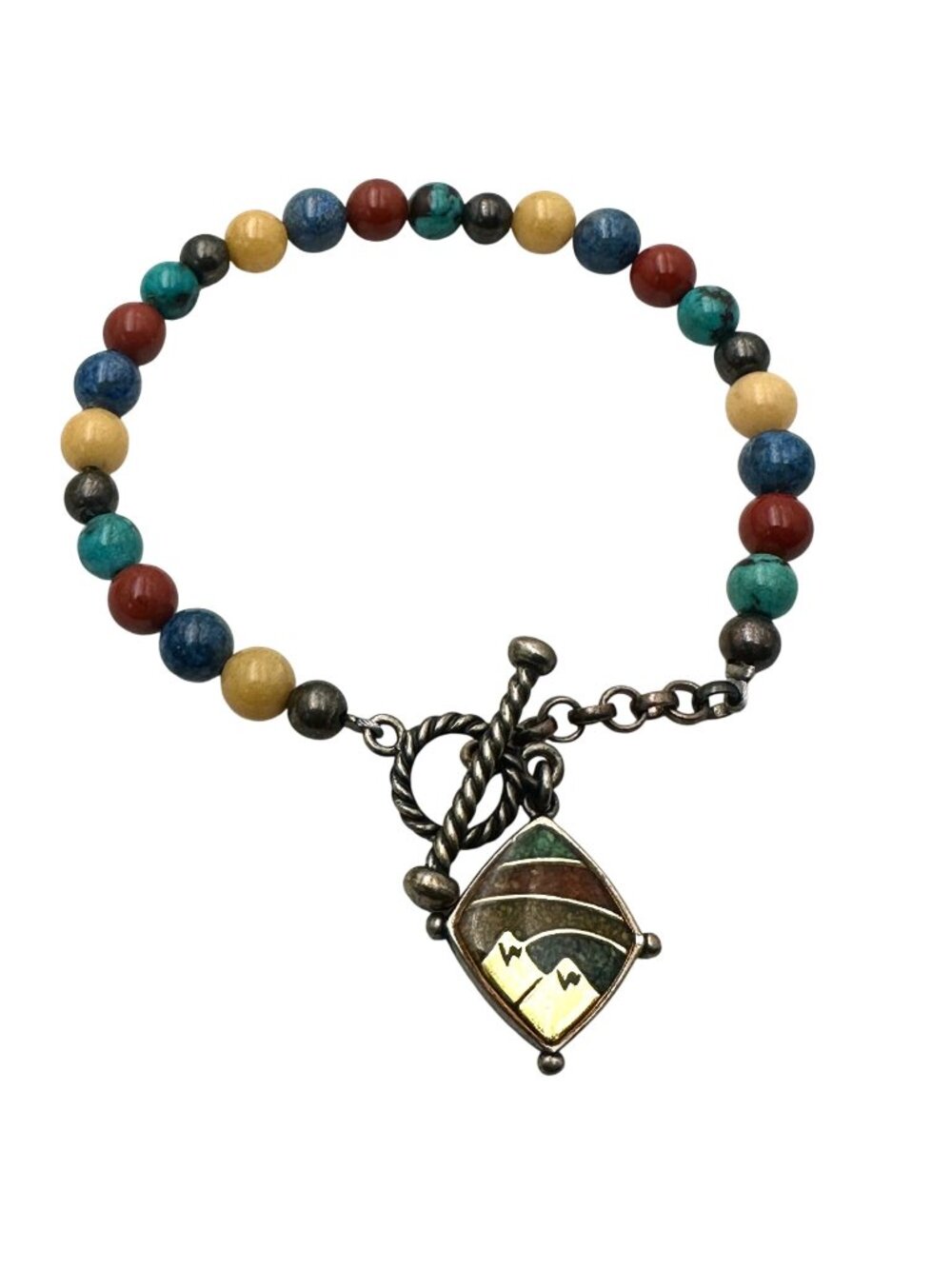 Carolyn Pollack Multi Gemstone Bead Sterling Silver Charm Bracelet 7.5 Inch